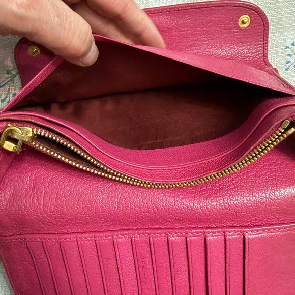 Miu Miu Fuchsia Leather Long Flap Wallet with Gold Logo - Picture 12 of 16